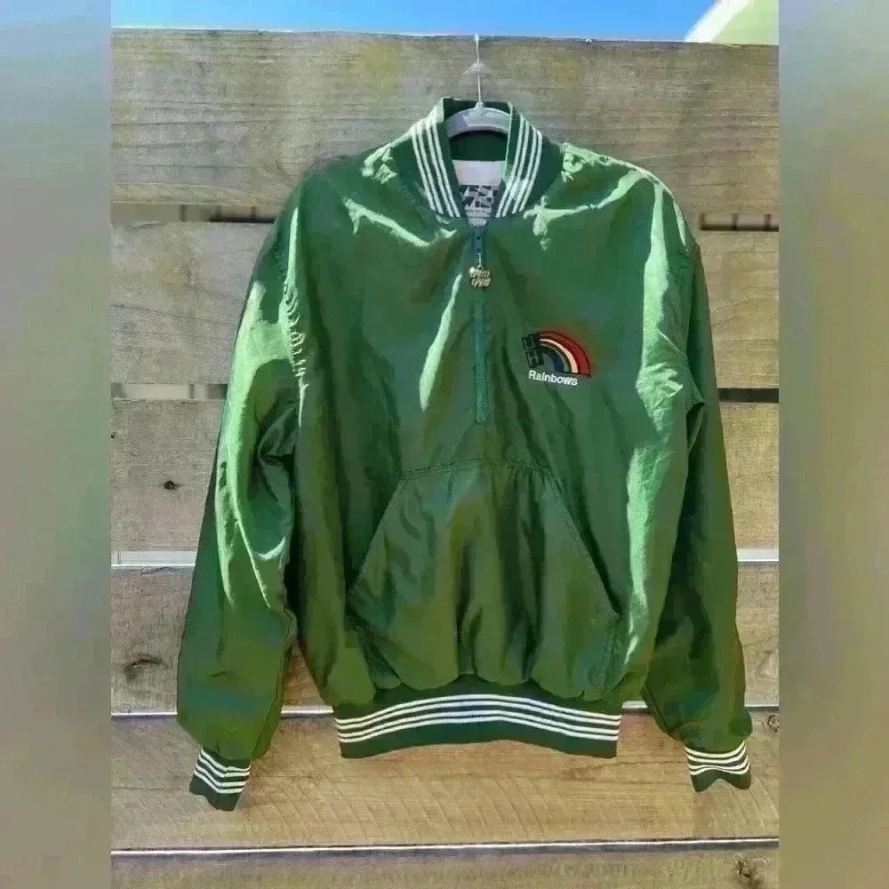UH Hawaii Manoa Rainbow Vintage Starter Pullover Jacket LARGE Green Embroidery